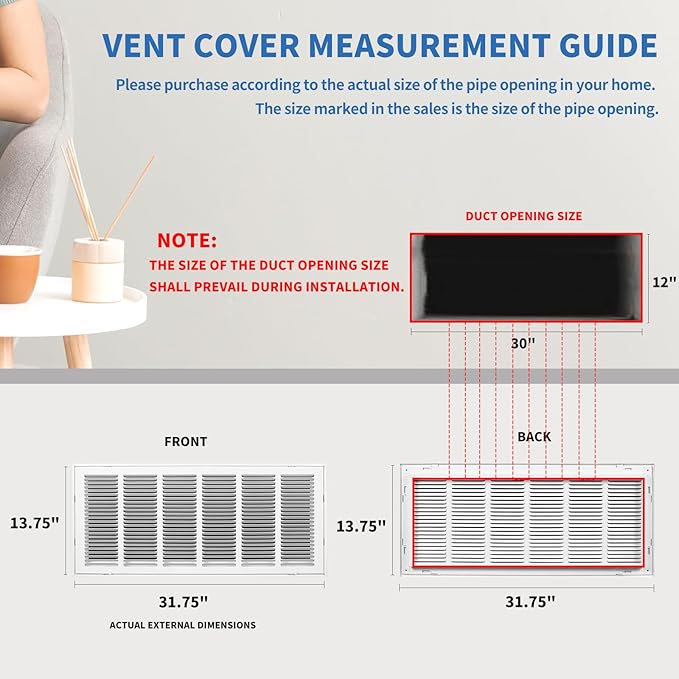 30x12 Return Air Grille [Duct Opening Size],Return Air Vent Cover for Wall Or Ceiling,Steel Return Air Filter Grilles Removable Face/Door for 1 Inch Filters (30"W x 12"H [Duct Opening])