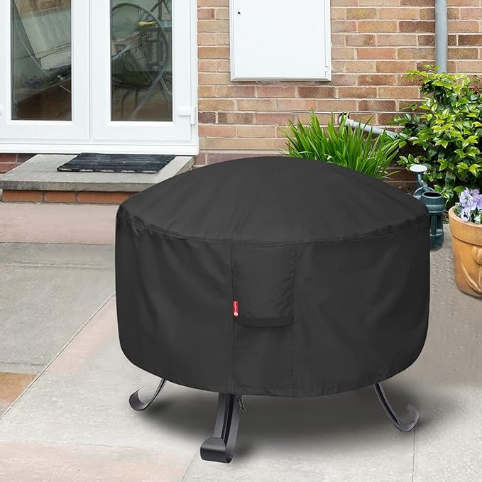 SheeChung Round Gas Fire Pit Cover-Fits 27”-30“ Solo Stove Yukon,Waterproof 600D Heavy Duty Outdoor Fire Bowl Cover,Weather Resistant Smokeless Fire Pit Cover for Backyard Porch Deck Camping-30"Dx12"H