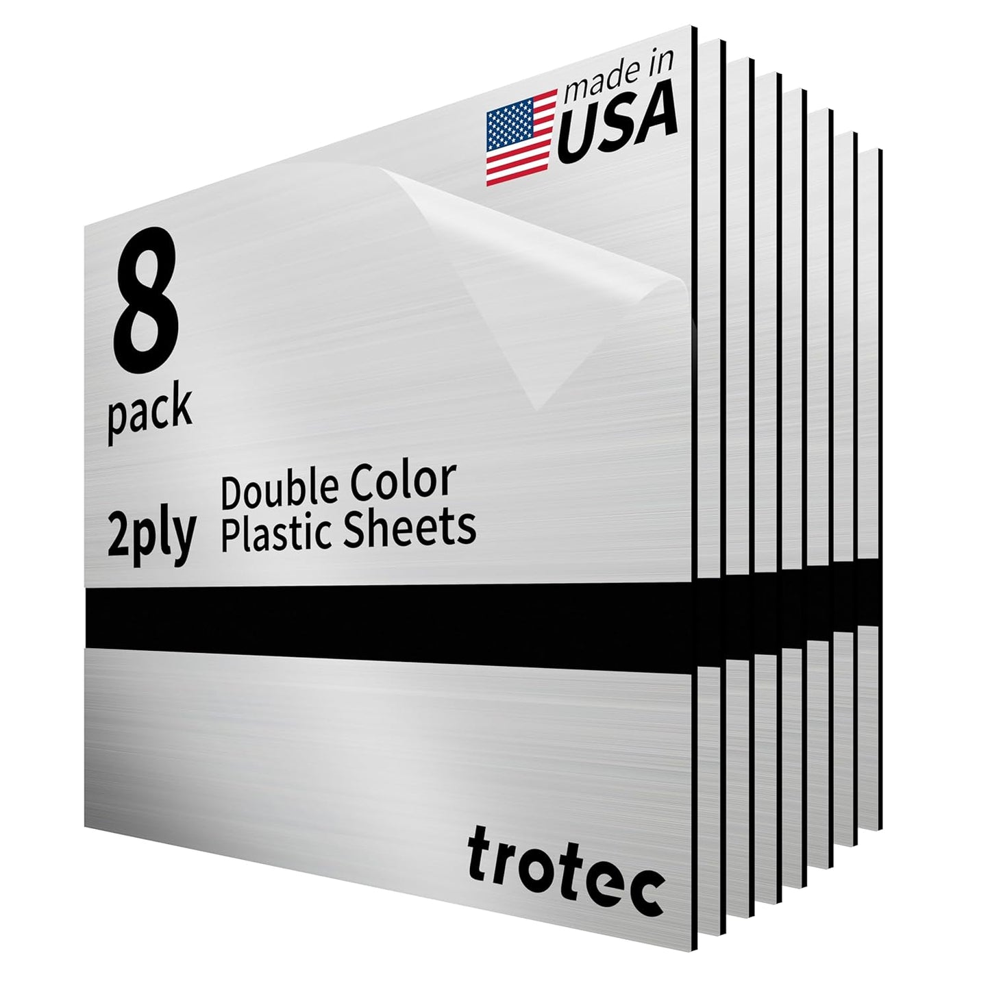 Trotec | Metallic Looking Acrylic Sheet | 12"x12"x1/16, 8 Pcs | Brushed Silver/Black | Metallic Finish - Scratch Resistant for Laser Engraving & Cutting,Printing,Glowforge,Name Plate | USA Made