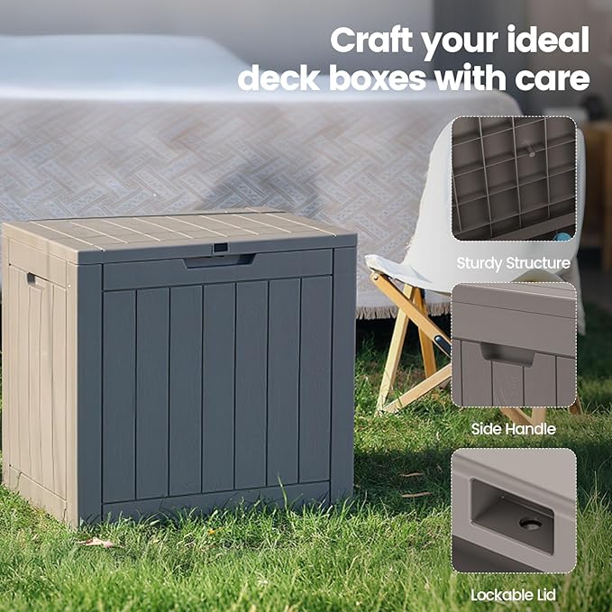 Zapdos Outdoor Storage Box, 31 Gallon Deck Box Indoor and Outdoor Use, Waterproof Resin Storage Bin for Package Delivery Patio Cushions Gardening Tools, Lockable, UV Resistant, Grey