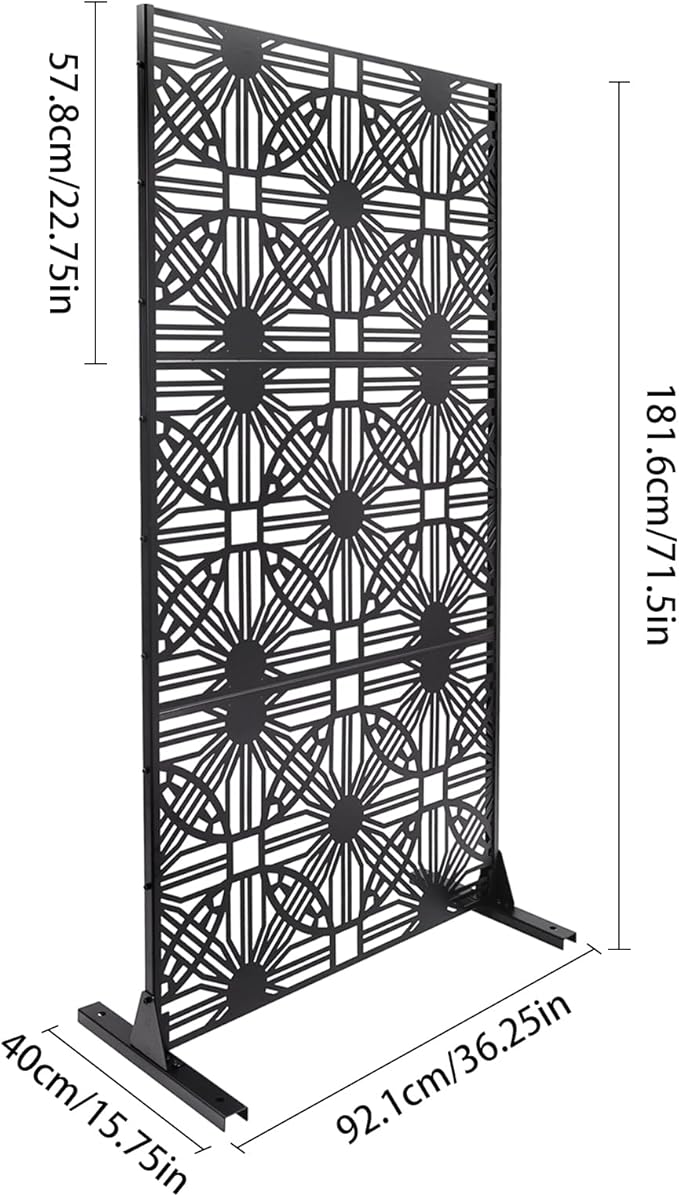Outdoor Privacy Screen Freestanding, 36" W x 71.5" H Outdoor Decorative Screen Backyard Privacy Fence for Patio Garden Balcony Porch, Black Lattice Panels