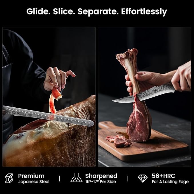 Brisket Slicing Knife Set, Carving and Boning Knife for Meat & Turkey Cutting, Japanese Style High Carbon Steel Kitchen Knives Set For Home & BBQ, Wood Ergonomic Full Tang Handle, Christmas gift