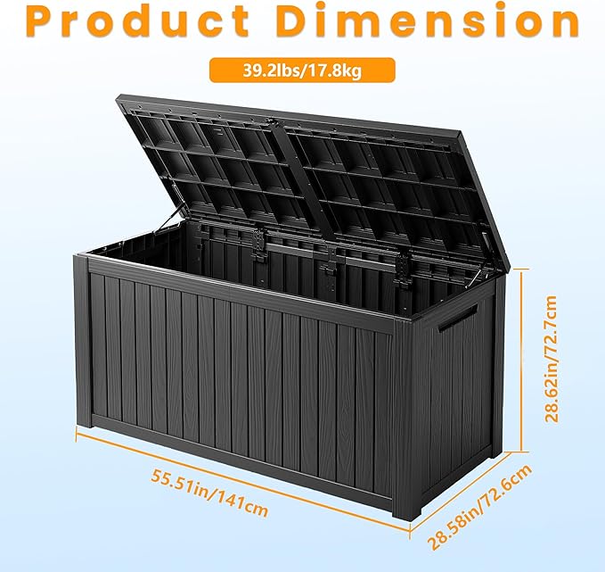 200 Gallon Deck Box, Resin Outdoor Indoor Waterproof Storage Box, Lockable Storage Box With Handle for Patio Furniture - Garden Tools - Swimming Pool Tools UV Resistant, Black - 200