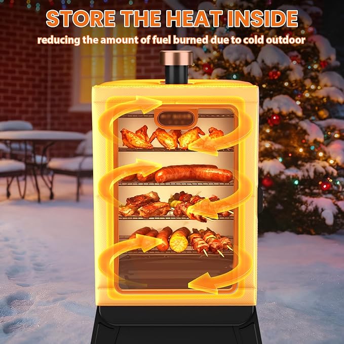 Hisencn Grill Insulation Blanket for Pit Boss 4 Series Vertical Pellet Smoker – Onyx Edition, PBV4NX, Fiberglass Heat Retention Insulation Blanket, Magnetic BBQ Smoker Cover for Pit Boss Pellet Grill