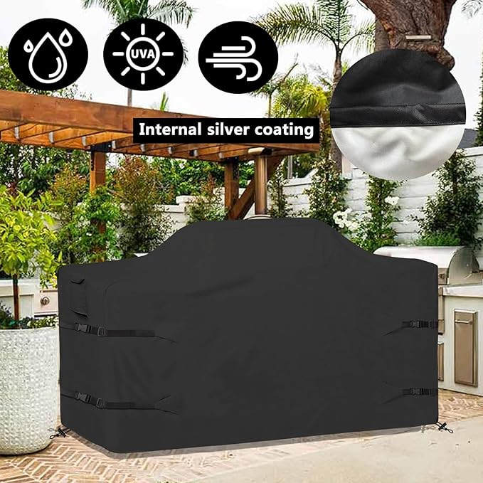 98 Inch Island Grill Cover Kitchen Extra Large Grill Cover Heavy Duty Waterproof 98" L x 42" W x 48" H, Black