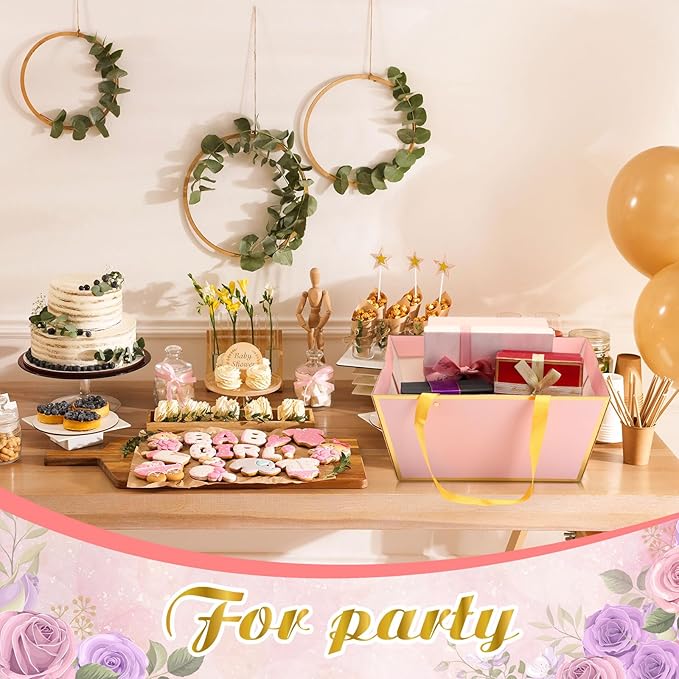Pinkunn 48 Pcs Basket for Gifts Empty DIY Bulk Gift Basket Kit with Handles Kraft Cardboard Tray for Wedding Baby Shower Graduation Party Anniversary Party Display(Pink Gold)