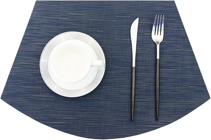 PIGCHCY Wedge Shaped Placemats Set of 6 with Centerpiece Round Mats Washable Kitchen Placemats Heat-Resistant Table Mats (Navy Blue)