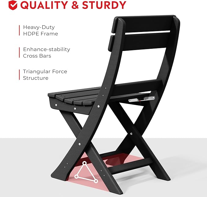 Costaelm Paradise 3-Piece Outdoor HDPE Folding Patio Bistro Table and Chairs, Black