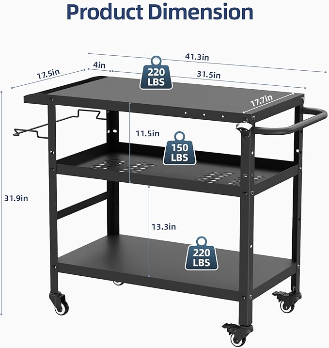 TOLEAD Outdoor Grill Cart, Grill Tables for Outside, Grill Carts Outdoor with Wheels, BBQ Cart Outdoor Prep Table, Pizza Oven Table for Outside, Griddle, Patio