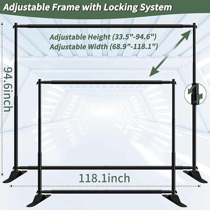 iElyiEsy 10x8FT Strengthen Heavy Duty Thickened and Sturdier Background Stand, Adjustable Step and Repeat Stand with Carrying Bag for Parties Photo Booth Trade Show