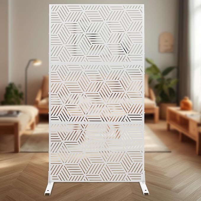 Outdoor Privacy Screens Freestanding, Rustproof Metal Decorative Fence Panels, Rhombic Pattern Tall Outdoor Divider Privacy Fence Screens for Outside Backyard Garden Patio,36.25x71.5inch (White)