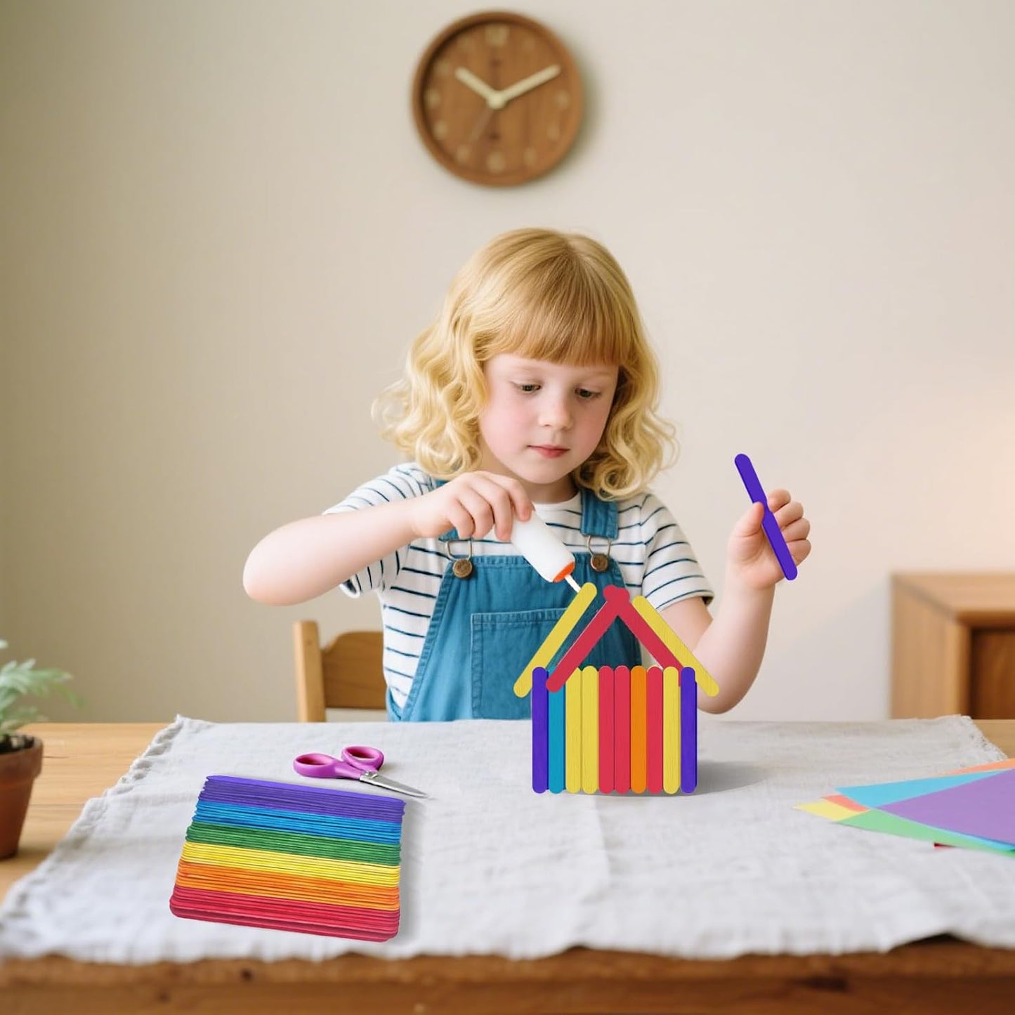 Colored Jumbo Wooden Craft Sticks, 6 Inch, 500 Pieces, 3/4 Inch Wide, Multi-Colored