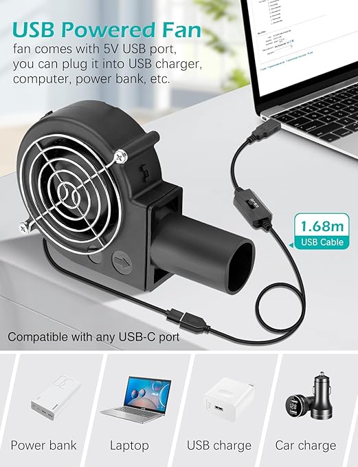 97mm x 33mm USB Centrifugal 5V Air Blower Brushless Fan with Tube for Replacement Fireplace Forge Smoker BBQ Electronic Cabinet Squirrel Cage Cooler