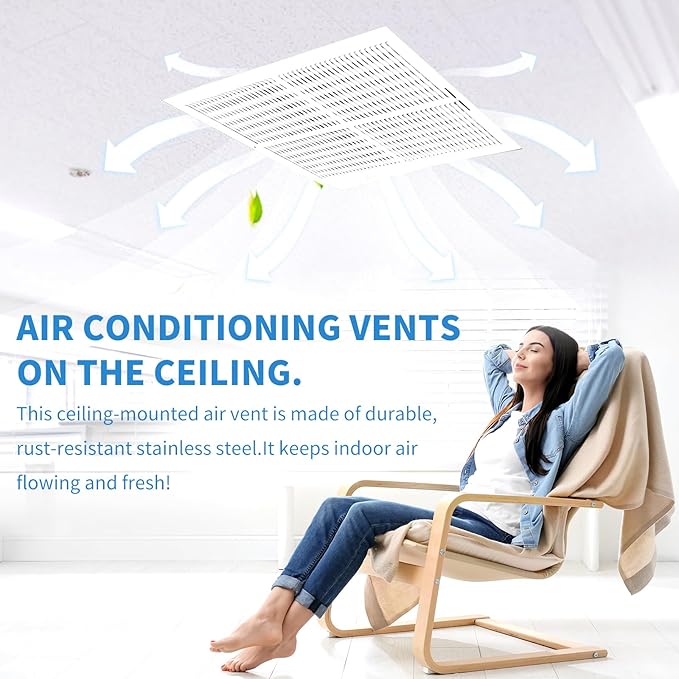 24x4 Vent Register [Duct Opening], Vent Covers for Home Ceiling, Two-Way Ventilation Register, Adjustable Solid Steel Wall Register Vent Cover (24"W x4"H [Duct Opening])