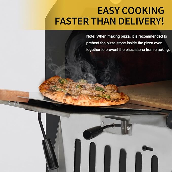 Outdoor Wood Fired Pizza Oven for Backyard and Camping - Portable Patio Pizza Maker with Baking Stone, Peel, Grill Rack and Waterproof Cover