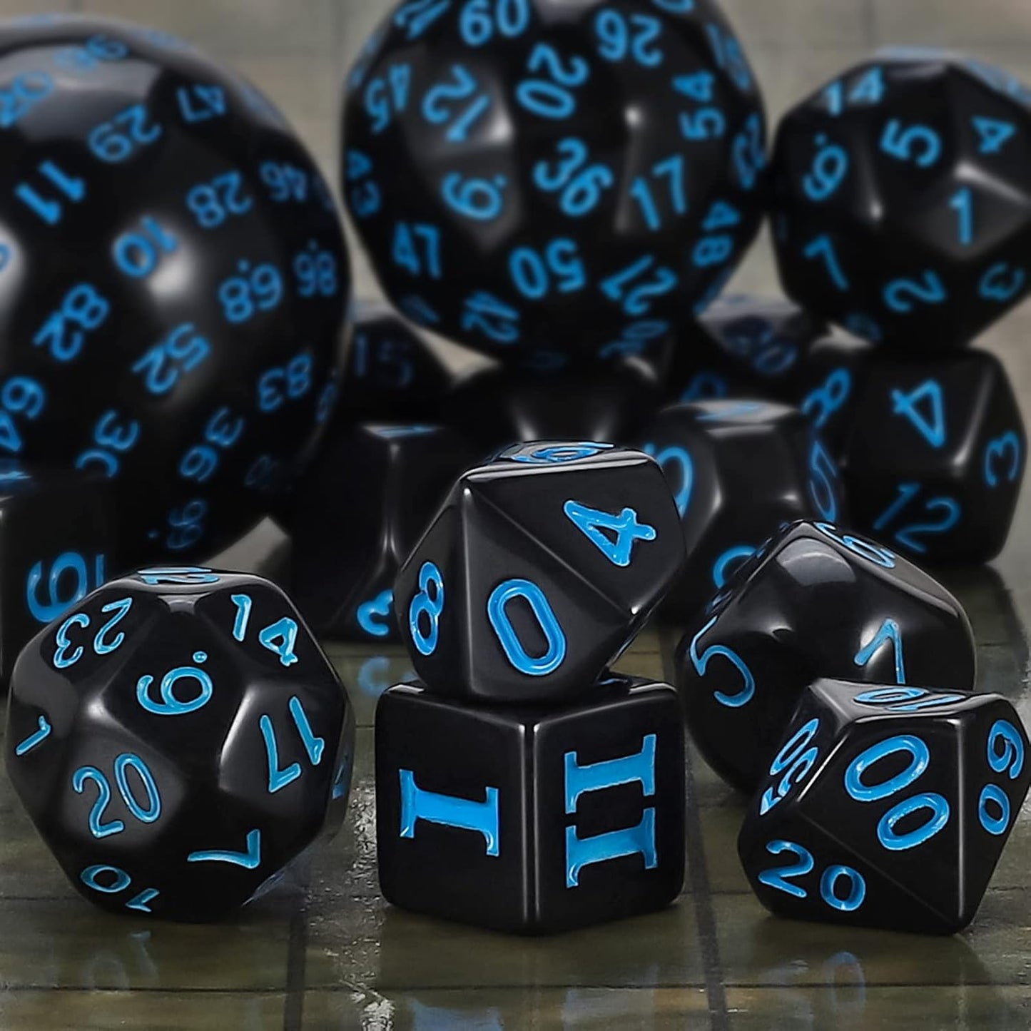 CiaraQ DND Polyhedral Dice Set (15pcs) D4-D100 Game Dice with Dice Bag for Dungeons and Dragons Role Playing Table Games (Black & Blue)