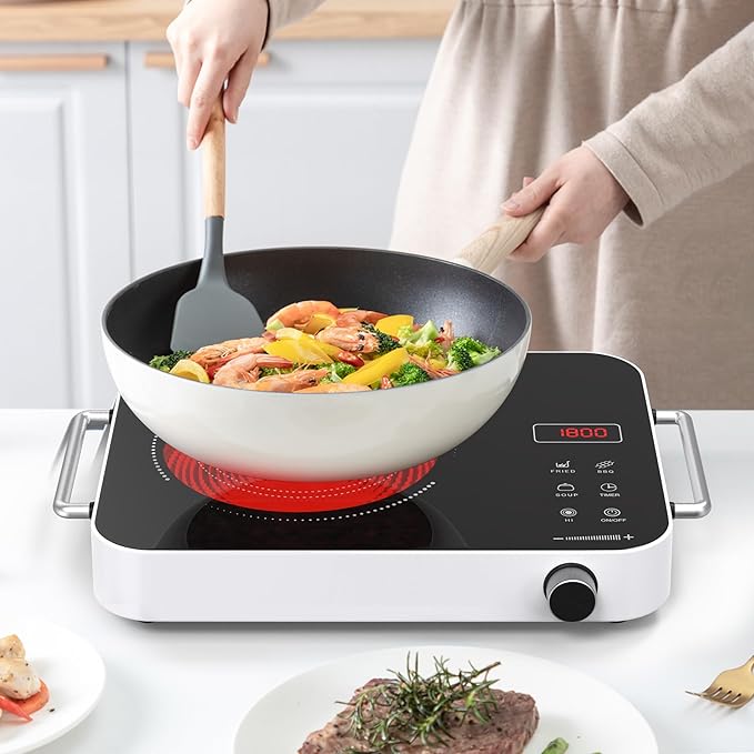 Single Burner Electric Cooktop,1800W 110V Electric Stove Top with Knob Control, Portable Cooktop with 2 Handle,single burner electric stove with Double Ring Heating, 4 hours Timer