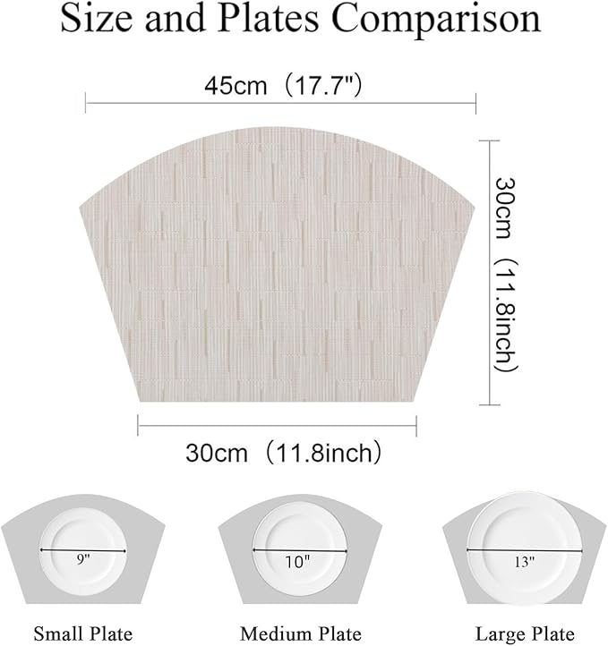 SHACOS Wedge Placemats for Small Round Table Set of 4 Woven Vinyl PVC Placemats Heat Resistant Wipeable Indoor Outdoor Table Mats (4, Beige)