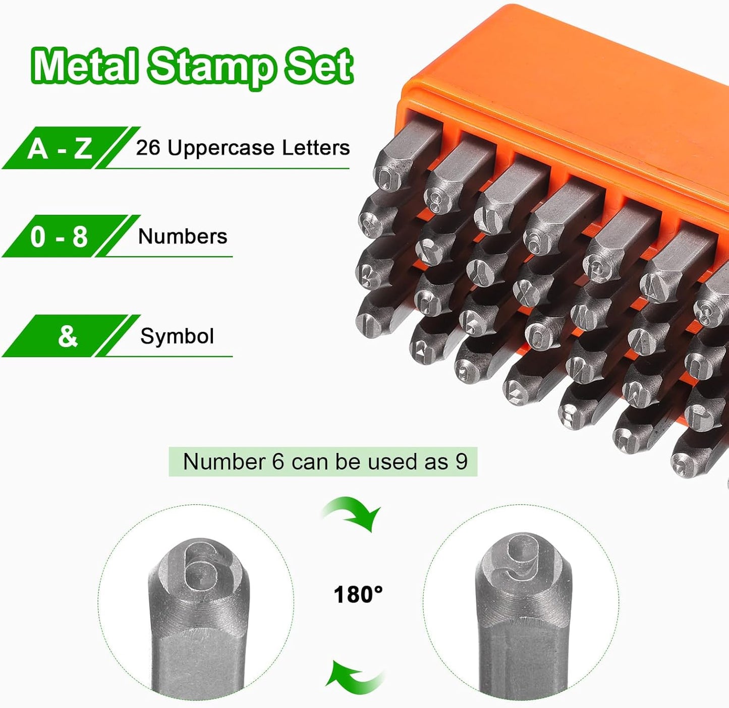 HARFINGTON 36pcs Metal Stamping Kit 3/16" (5mm) Steel Uppercase Letter and Number Punch Set (A-Z / 0-8 / "&" Symbol) Punch Press Tool with Case for Imprinting Metal Plastic Wood Leather