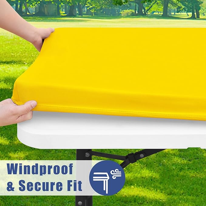 Spandex 5 Foot Rectangle Table Cloth 6 Pack, Elastic Fitted Tablecloths for Picnic, Stretch Washable Patio Table Cover for Outdoor, Camping, Banquet and Parties (Yellow, 30"x60")