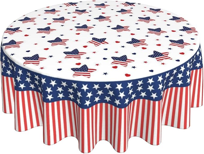 American Flag Round Tablecloth 4th of July American Flag 60 Inch Waterproof Rustic Table Cloth Fabric Farmhouse Stripe Tablecloth Decorative for Picnic Party Holiday Home Indoor Outdoor
