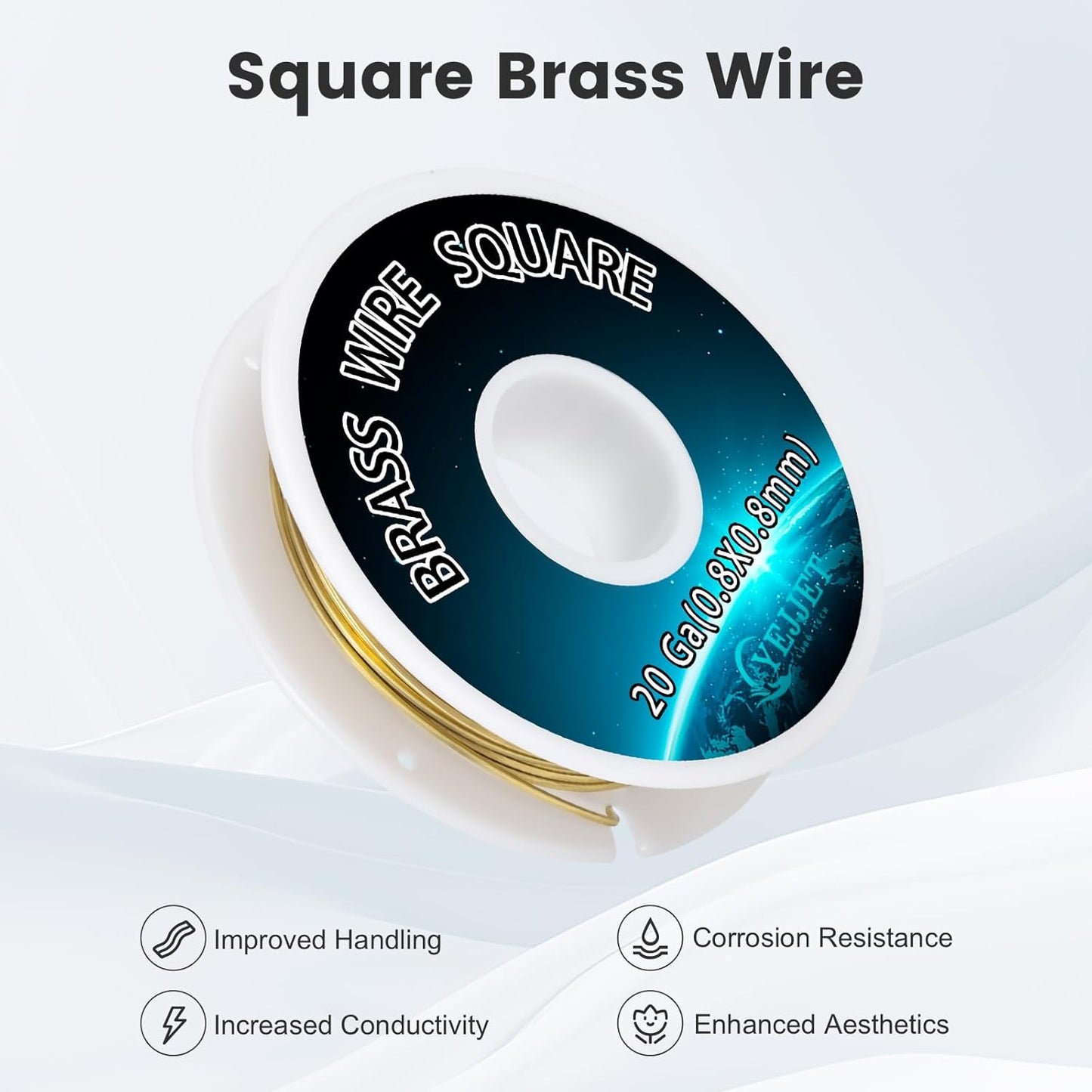 Bulk Square Brass Wire 0.8mm 50 Feet - 20 Gauge Craft Wire for Jewelers, Metal Art, Workshops