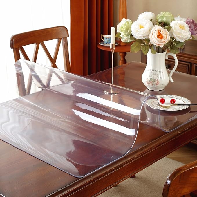 Clear Table Protector - 28 x 72 Inch, 1.5mm Thick PVC Waterproof Table Cover for Desk & Dining Room