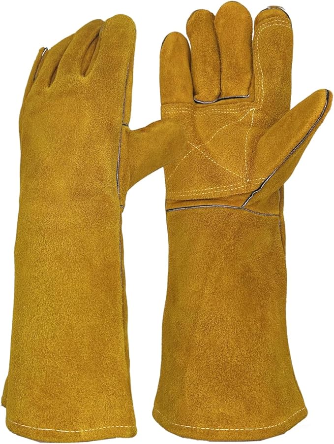 Leather Welding Gloves - Thick Premium Cow Split Leather, Heat Resistant, Welding, Grilling, BBQ & Fireplace