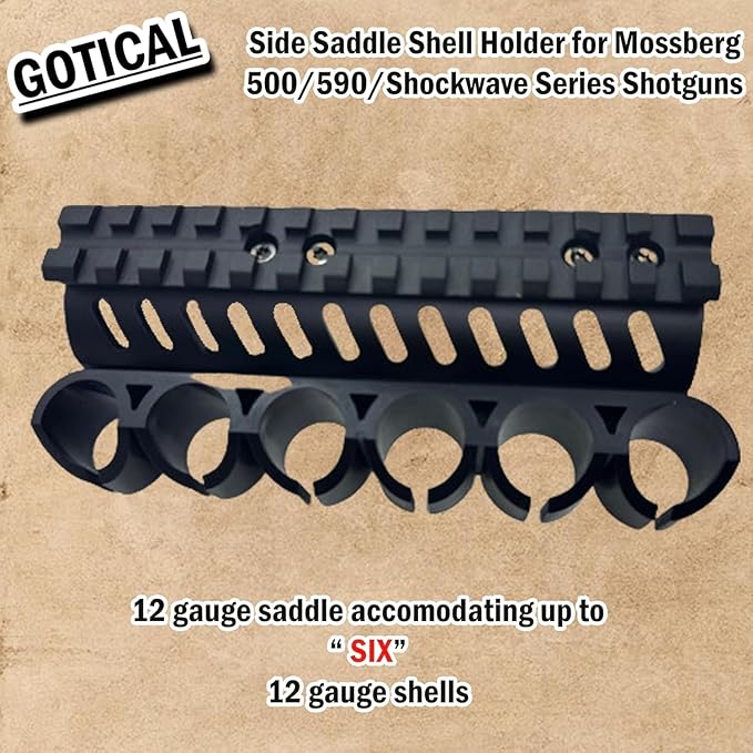 Gotical – Quick Detach Saddle Side 12 Gauge 6 Round Shell Holder Carrier Plate Carrier Kit Mossberg 500/590 Side Saddle & Durable