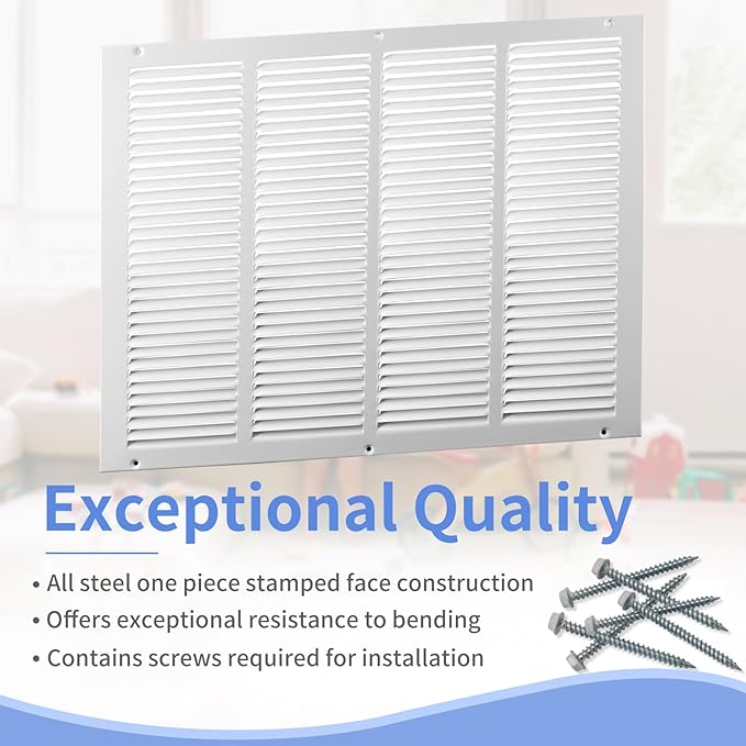 20"W x 16"H [Duct Opening Size] Steel Return Air Grille, Air Return Vent Cover for Ceiling and Sidewall - HVAC Air Vent Covers - [Outer Dimensions: 21.75"W x 17.75"H]