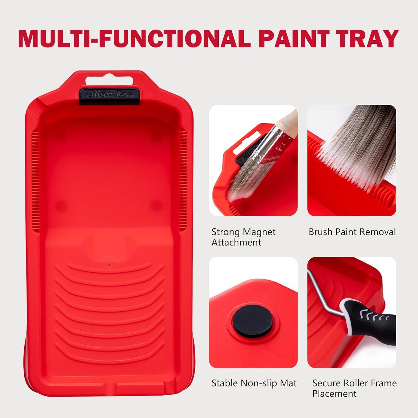 Mister Rui Paint Roller Kit-13 Piece, 4-Inch Microfiber Paint Rollers with Ergonomic Handle, Small Roller Paint Brush, Paint Tray with 3 Liners, Perfect for House Painting, Trim, and Touch-Ups
