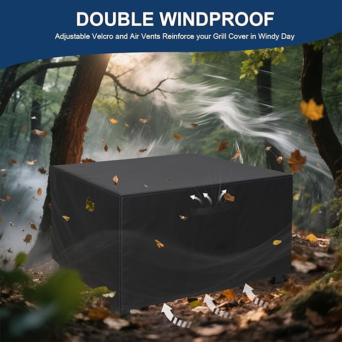 Square Fire Pit Cover, Upgraded Heavy Duty Fabric with Air Vent and Drawstring Fit for 37-40 Inch Outdoor Fireplace Cover & Fire Pit Table, 100% Waterproof & Tear Resistant