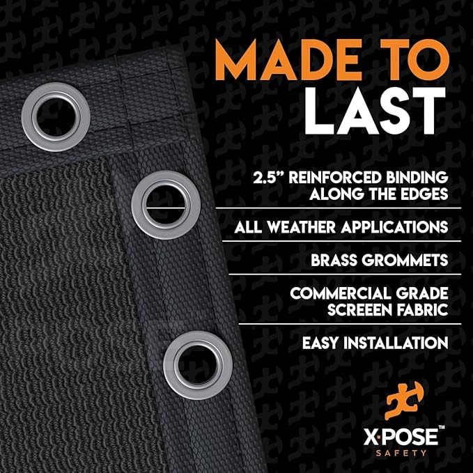 Xpose Safety Privacy Fence Screen 5’ x 50’ (12 Pack) – Heavy Duty Black Mesh with 90% Visibility Block, UV Protection – Includes Cable Ties – for Garden, Yard, Nursery, Kennel, Dog Run, Greenhouse
