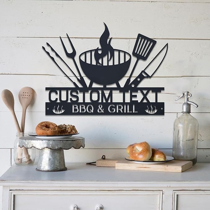 Personalized BBQ Grill Sign with LED Lights – Custom Barbecue Metal Wall Art for Outdoor Bar, Backyard Kitchen, Man Cave, Light Up Outdoor BBQ Decor for Patio