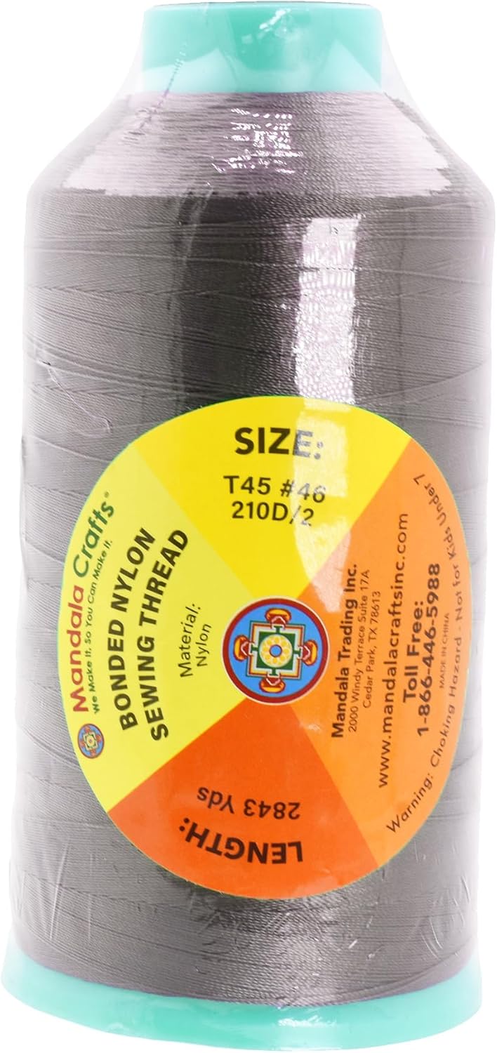 Mandala Crafts Bonded Nylon Thread Taupe Heavy Duty Sewing Threads - 2843 YDs Size 46 210D T45 Tex 45 Thread for Leather Jeans Weaving Outdoor Marine Upholstery Threads
