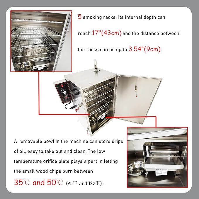 Electric BBQ Meat Smoker Commercial Vertical Digital Side Wood Chip Loader Grill Sausage Smoke Oven 5 Detachable Racks 110V 95-248℉