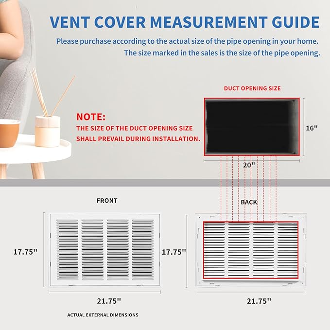 20x16 Return Air Grille [Duct Opening Size],Return Air Vent Cover for Wall Or Ceiling,Steel Return Air Filter Grilles Removable Face/Door for 1 Inch Filters (20"Wx16"H[Duct Opening])