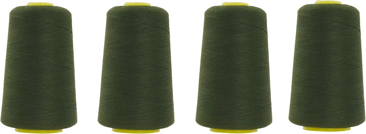 Mandala Crafts 4 Pack of Serger Threads Cones Spools - 40S/2 24000 Yards Polyester Olive Green Threads for Sergers Machine and Overlock Quilting Sewing Machine