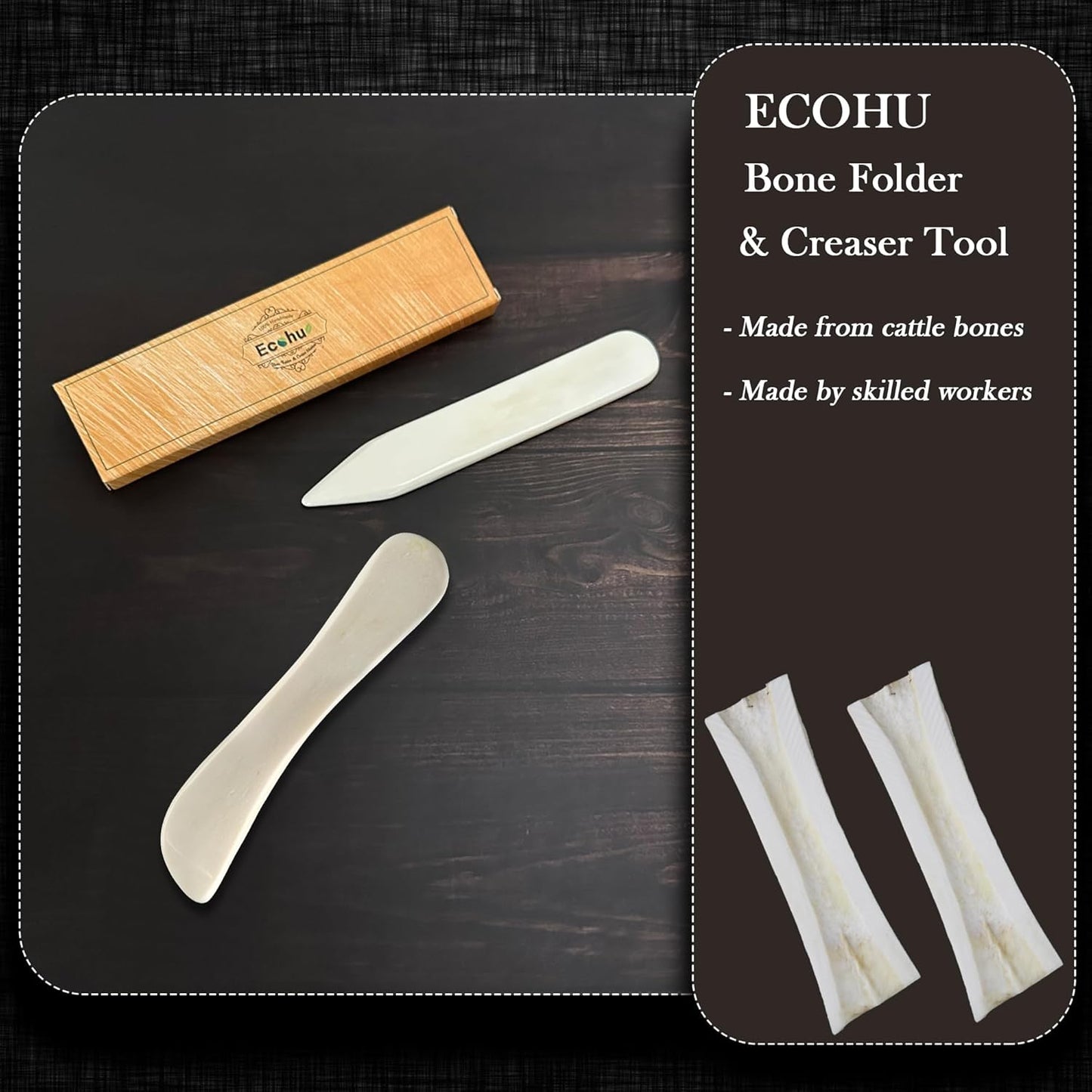 Ecohu Bone Folder & Creaser Tool - 2PCS - Scoring, Folding for Origami, Paper Crafts, Bookbinding, Leather Crafts and Card Making & Folding Paper