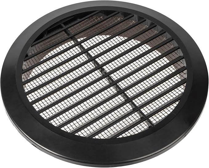 Black 6" Inch Round Ventilation Grille with Insect mesh. (Duct 6Ø / Grille 7Ø) Ventilation Applications. Indoor and Outdoor Soffit Vent Cover. Available 4 Sizes / 4 Colors.