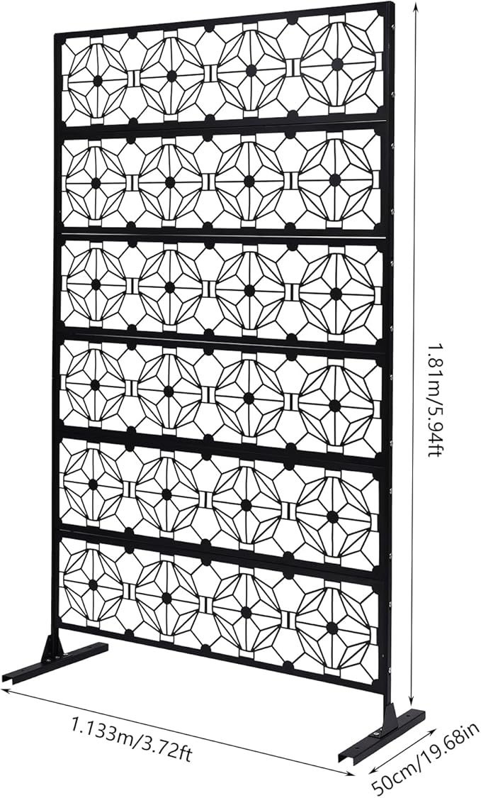 Metal Outdoor Divider 71x40'' Privacy Screens 6 Panels Privacy Fence with Stripe Pattern, Freestanding Decorative Privacy Screen for Patio Balcony Deck Garden Backyard (Model B)