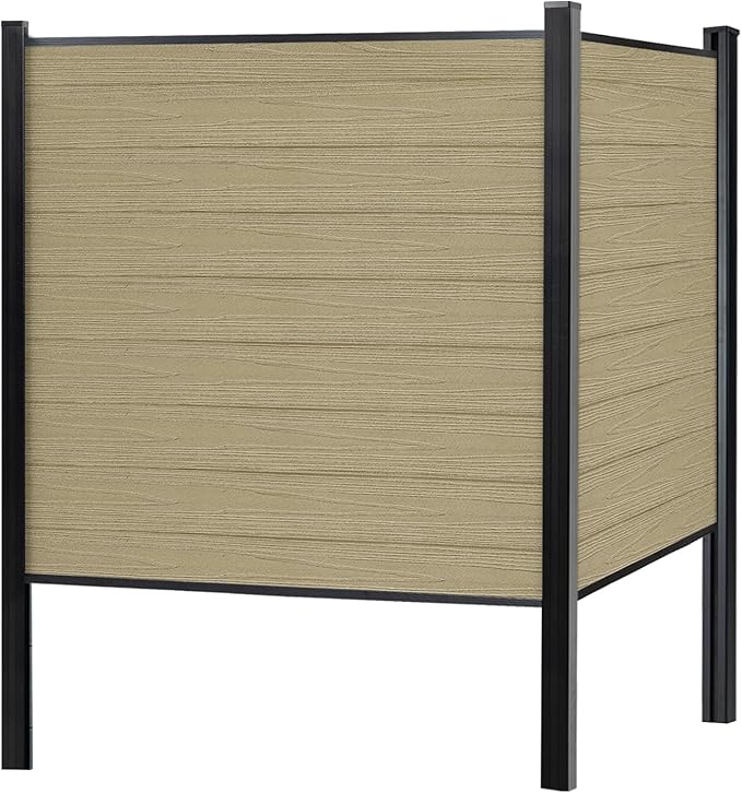 Mondaria Fence Privacy Screen with 8ft In-ground Posts, 6ft(H) x 6ft(W) Wood Plastic Composite Fence Panels Weather-Resistant Outdoor Fence for Backyard/Garden (Ancient Wood, 2 Posts)