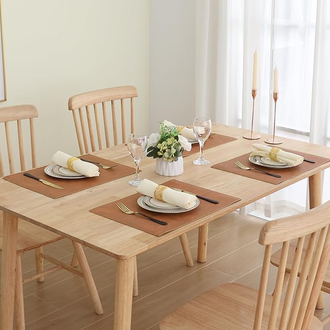 Homaxy Faux Leather Heat Resistant Placemats for Dining Table Set of 4, Waterproof Wipeable Washable PU Table Mats, Easy to Clean Anti-Slip Place Mats, 11.8 x 17 Inch, Brown