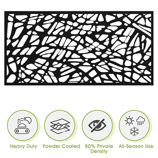 Casaphoria 72" H x 47" W Metal Outdoor Privacy Screen, Freestanding Decorative Divider for Patio, Deck, Balcony, and Garden with Stable Base, Black Net