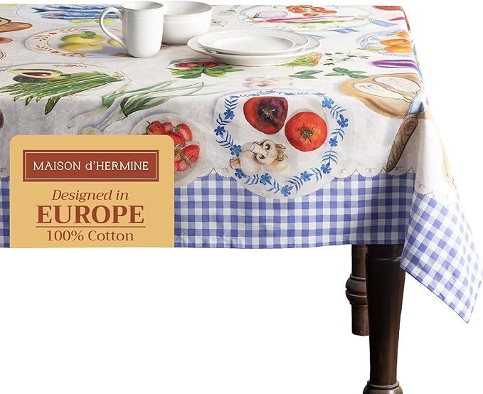 Maison d' Hermine Table Cloth Rectangle Table 100% Cotton 70 x 120 Inches Tablecloth Reusable Decorative Everyday Use for Dining Room, Farmhouse, Home Party, Festive & Wedding Spring Summer - Gourmand