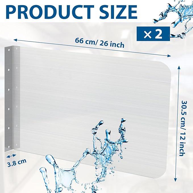 Therwen 2 Pcs Stainless Steel Side Splash Guard for Sink 26 x 12 Inch Wall Mount Guard with Screws Commercial Restaurant Hand Sink and Compartment Prep Sink Kitchen Sink Splash Protector Supply