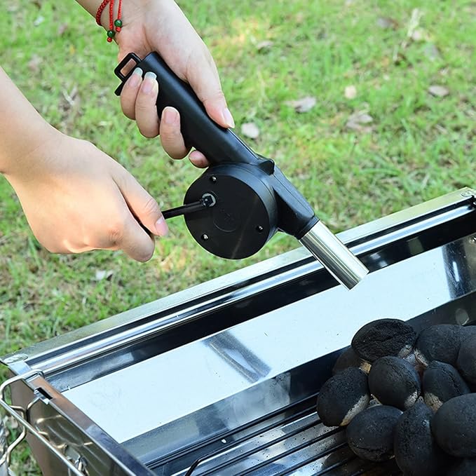Small Manual Air Blower Hand Crank BBQ Fan Portable Barbecue Air Blower with Handle Grills Charcoal Stove
