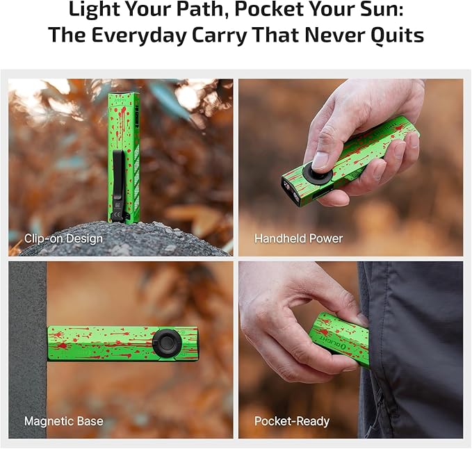 OLIGHT ArkPro EDC Flat Flashlight Rechargeable with Green Beam, UV and White LED,1500 Lumens USB-C Pocket Camping Flashlight, Spotlight Floodlight for Outdoor Emergency Working(Zombie Green CW)