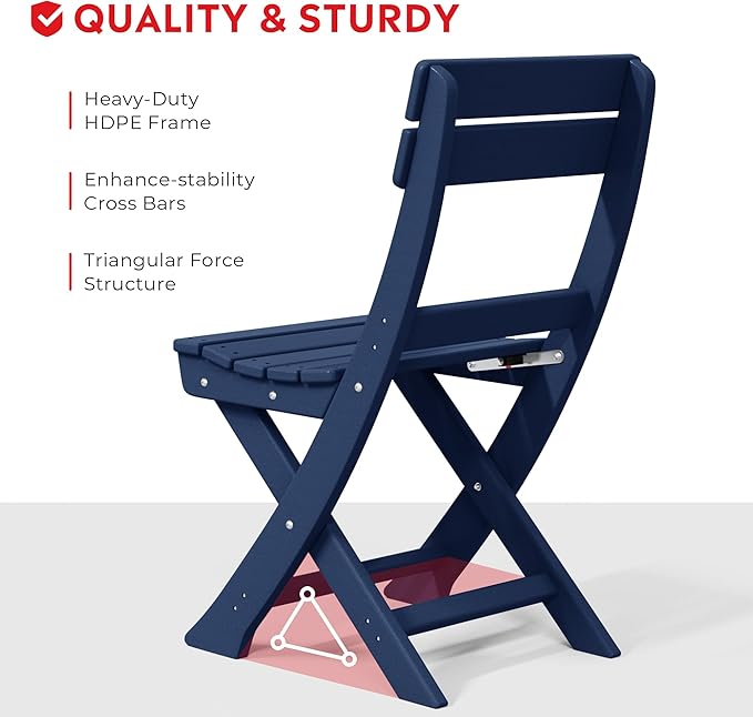 Costaelm Paradise 3-Piece Outdoor HDPE Folding Patio Bistro Table and Chairs, Navy Blue