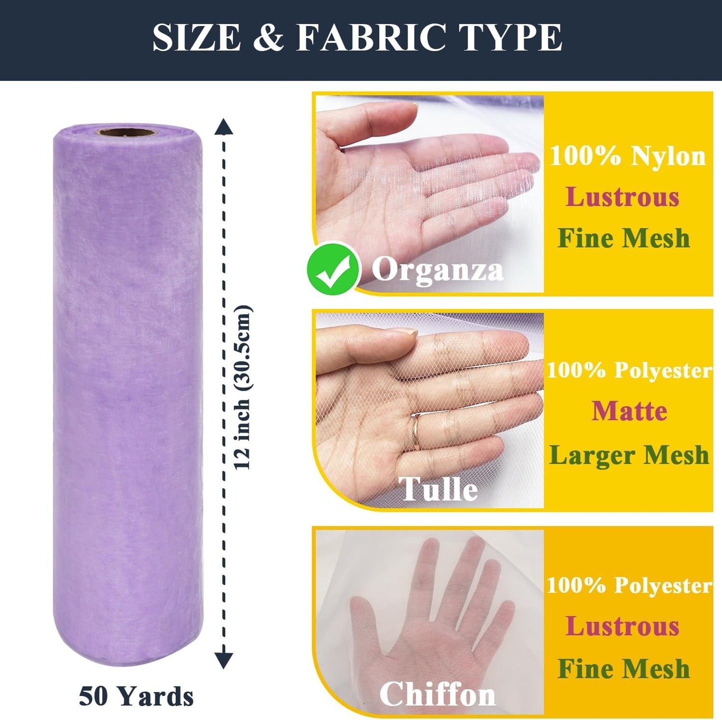 Organza Tulle Fabric Rolls, Crystal Organza 12" by 50 Yards (150 ft) Sheer Nylon Silky Shiny Netting Spool Bolt for DIY Craft Table Runner Wedding Baby Shower Party Decor (Lavender)